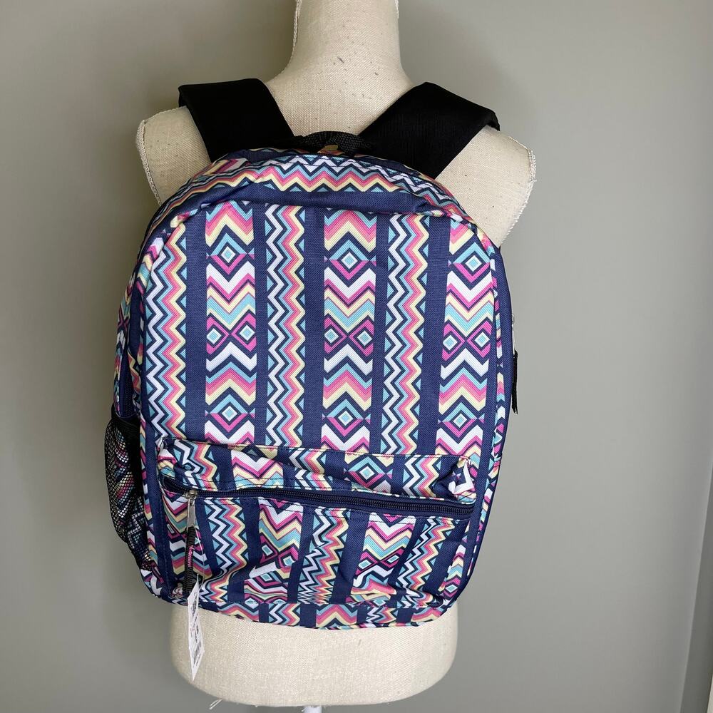 City Streets Chevron Design Kids Double Pocket Backpack, NWOT